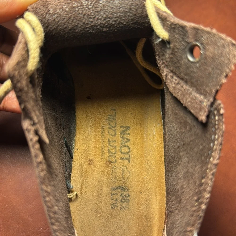 Genuine Naot Brown and Tan Lace-Up Boots with Rounded Toe- leather.